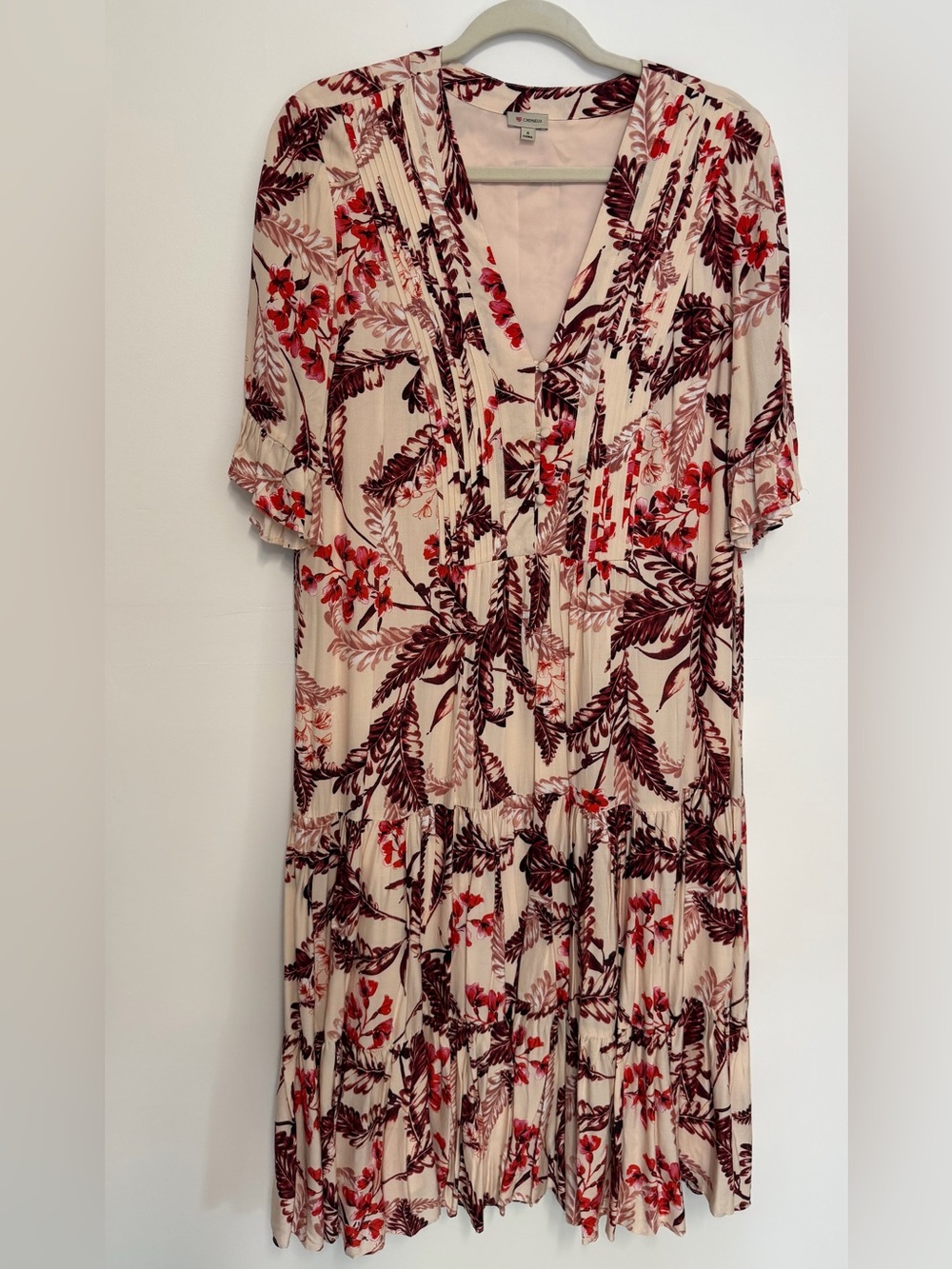 Daniel Cremieux Cream Midi Dress with Red Floral Print
